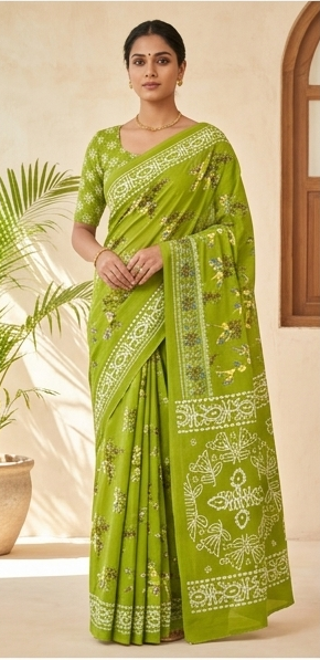 Light Green Mul Mul Cotton Anjali Saree With Blouse Unstitched