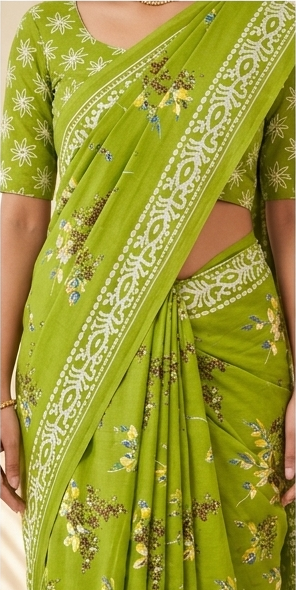 Light Green Mul Mul Cotton Anjali Saree With Blouse Unstitched
