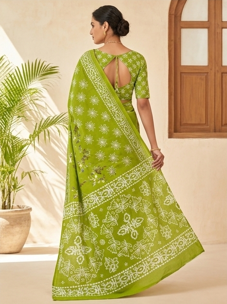 Light Green Mul Mul Cotton Anjali Saree With Blouse Unstitched