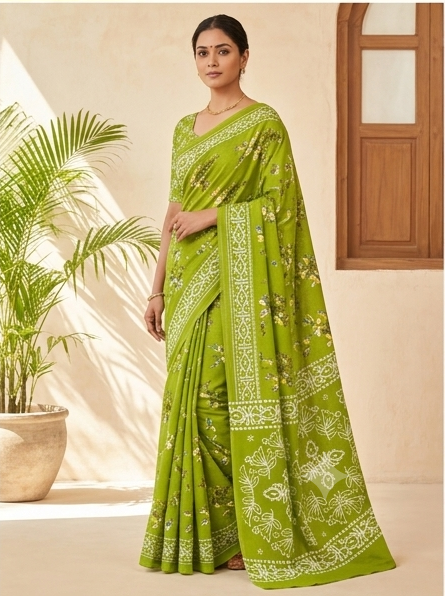 Light Green Mul Mul Cotton Anjali Saree With Blouse Unstitched