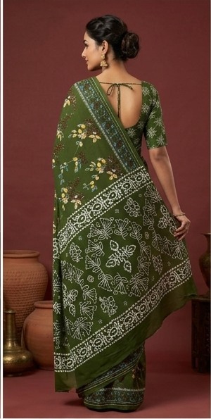 Dark Green Mul Mul Cotton Anjali Saree With Blouse Unstitched