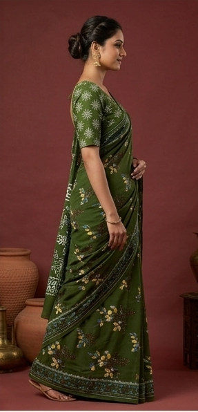 Dark Green Mul Mul Cotton Anjali Saree With Blouse Unstitched