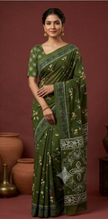 Dark Green Mul Mul Cotton Anjali Saree With Blouse Unstitched