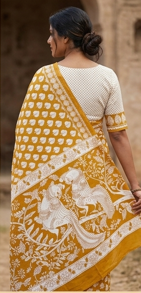 Yellow Mul Mul Cotton Gopi  Saree With Blouse Unstitched