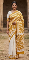 Yellow Mul Mul Cotton Gopi  Saree With Blouse Unstitched