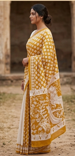 Yellow Mul Mul Cotton Gopi  Saree With Blouse Unstitched