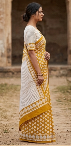 Yellow Mul Mul Cotton Gopi  Saree With Blouse Unstitched