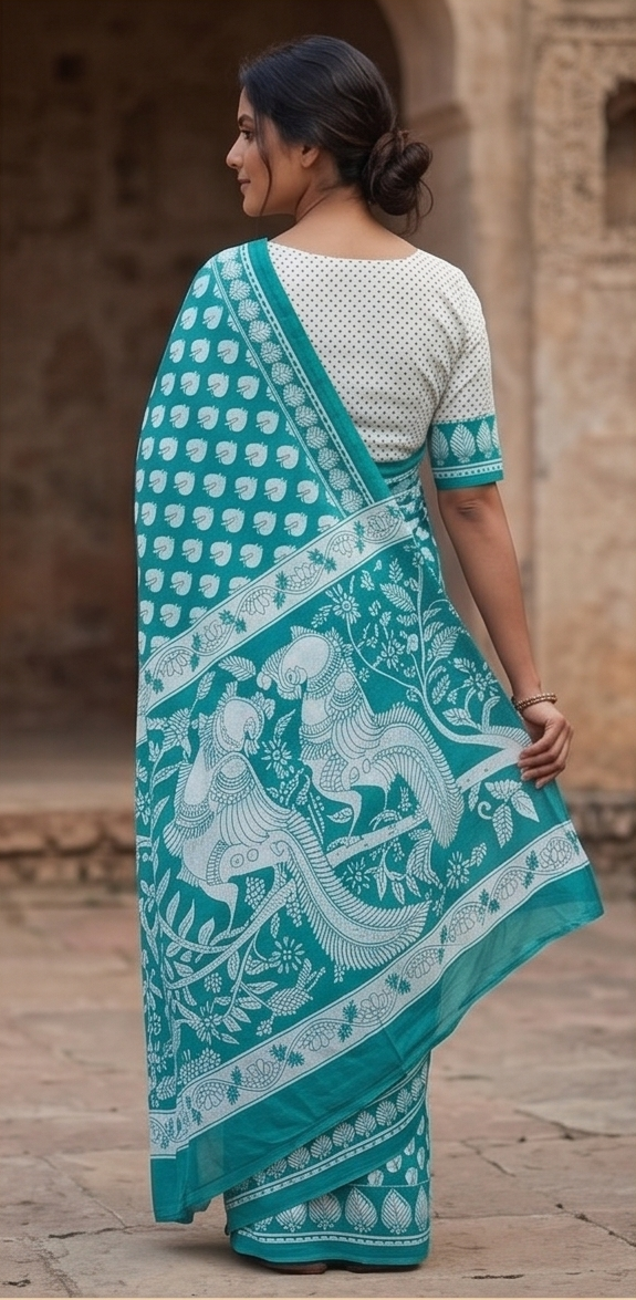 Sky Blue Mul Mul Cotton Gopi  Saree With Blouse Unstitched