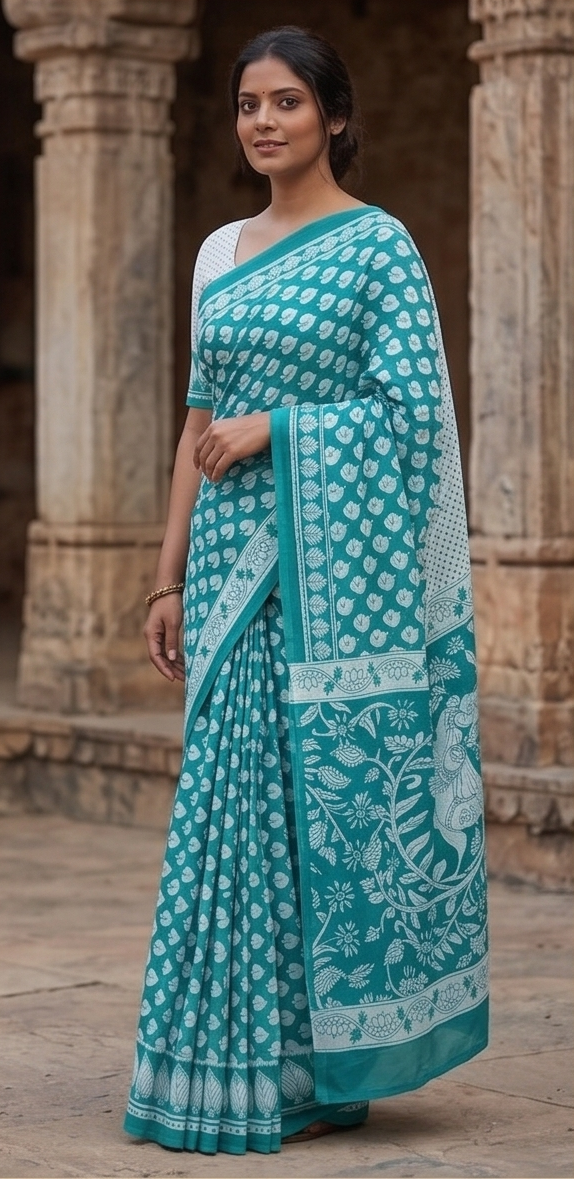 Sky Blue Mul Mul Cotton Gopi  Saree With Blouse Unstitched