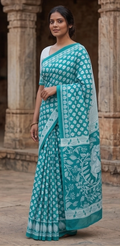 Sky Blue Mul Mul Cotton Gopi  Saree With Blouse Unstitched