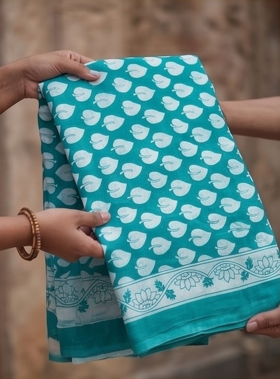 Sky Blue Mul Mul Cotton Gopi  Saree With Blouse Unstitched
