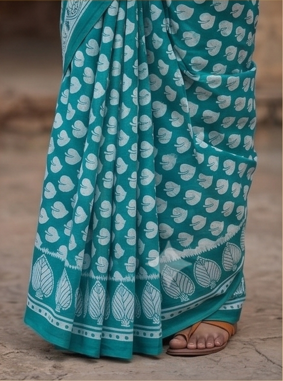 Sky Blue Mul Mul Cotton Gopi  Saree With Blouse Unstitched