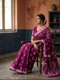 Purple Pen Batik Mul Mul Cotton Saree With Blouse