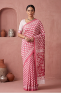 Pink Mul Mul Cotton Gopi Saree With Blouse Unstitched