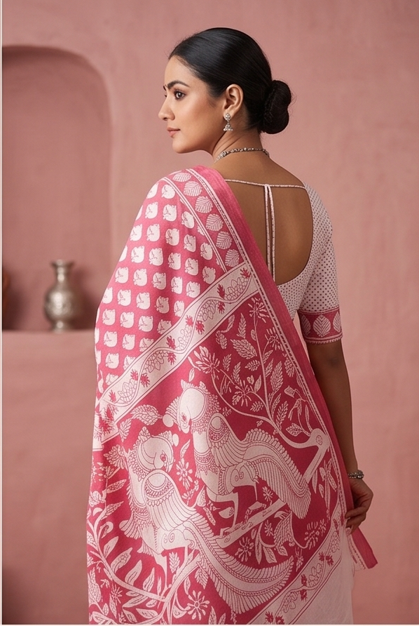 Pink Mul Mul Cotton Gopi Saree With Blouse Unstitched