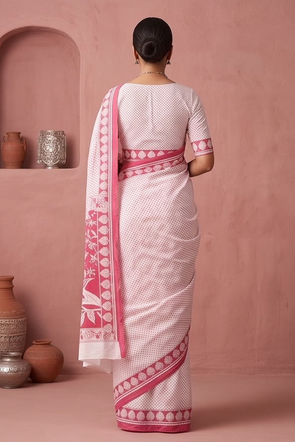 Pink Mul Mul Cotton Gopi Saree With Blouse Unstitched