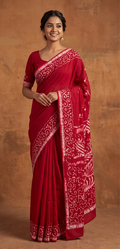 Red Pen Batik Mul Mul Cotton Saree With Blouse