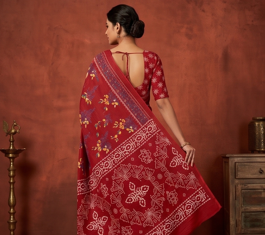 Red Mul Mul Cotton Anjali Saree With Blouse Unstitched
