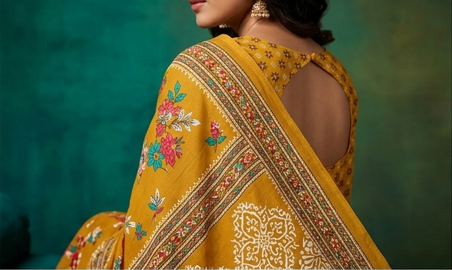 Yellow Mul Mul Cotton Anjali Saree With Blouse Unstitched