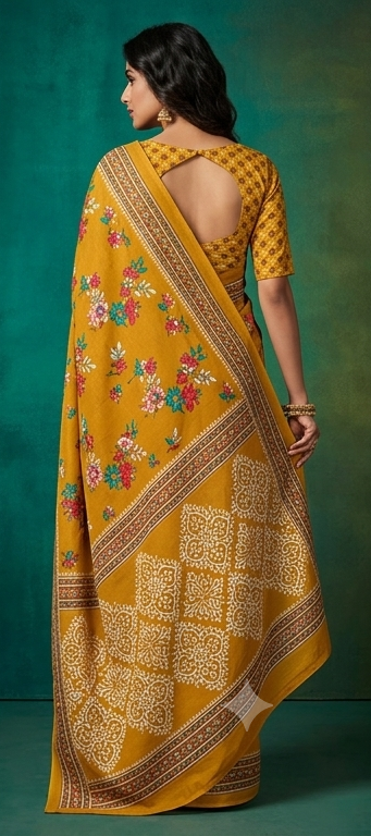 Yellow Mul Mul Cotton Anjali Saree With Blouse Unstitched