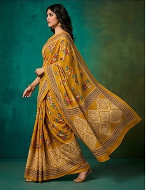 Yellow Mul Mul Cotton Anjali Saree With Blouse Unstitched