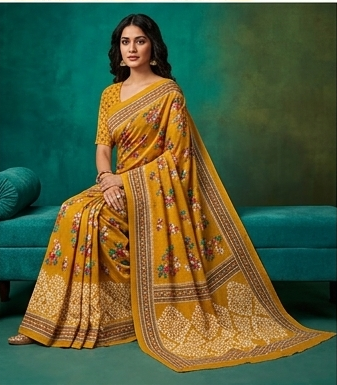 Yellow Mul Mul Cotton Anjali Saree With Blouse Unstitched
